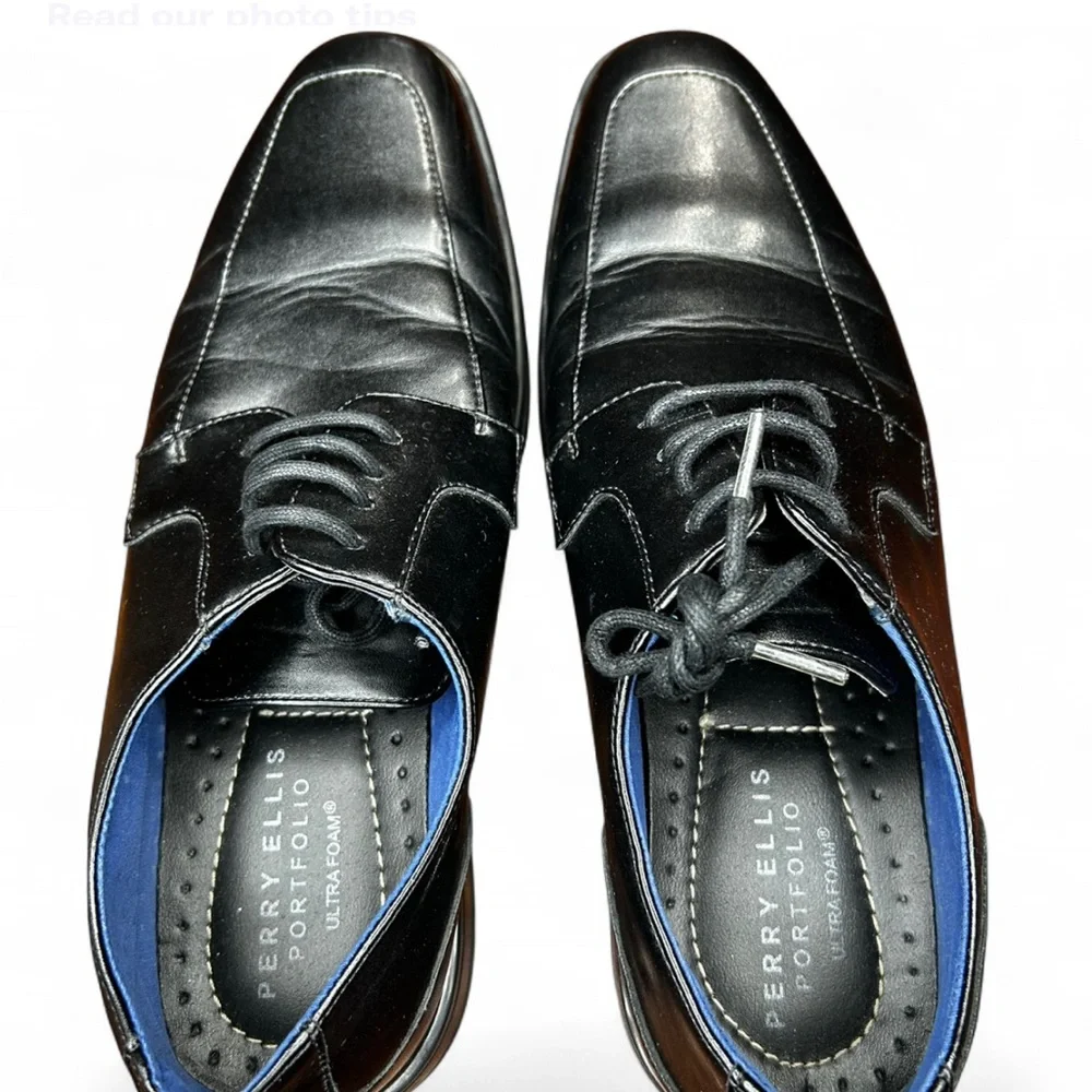 PERRY ELLIS PORTFOLIO Black Oxfords Men’s Shoes 9.5 Ultra Foam Good Condition